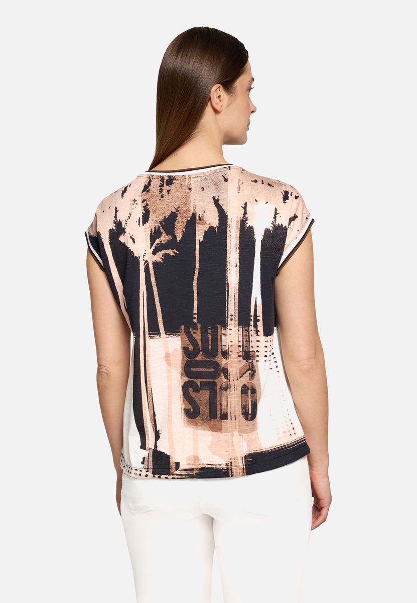 T-Shirt mit tropischem Druck und Bindesaum