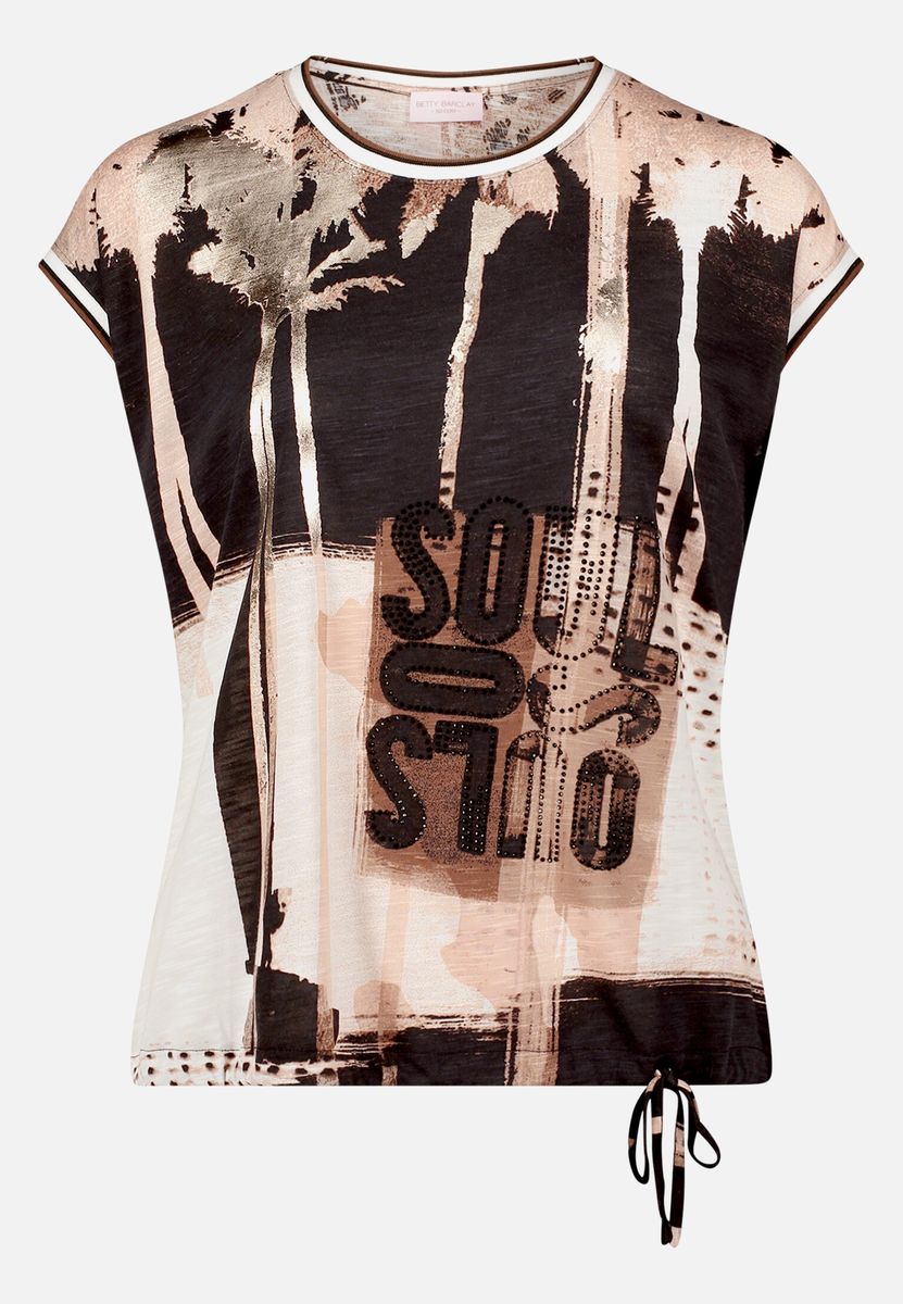 T-Shirt mit tropischem Druck und Bindesaum