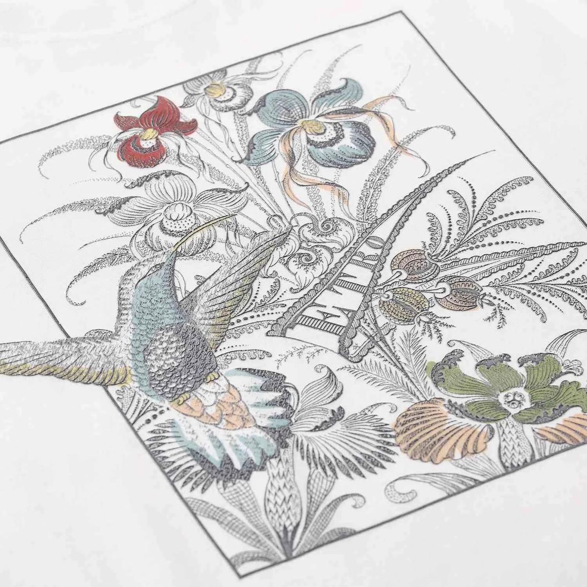 Baumwoll T-Shirt mit Kolibri-Blumenmuster