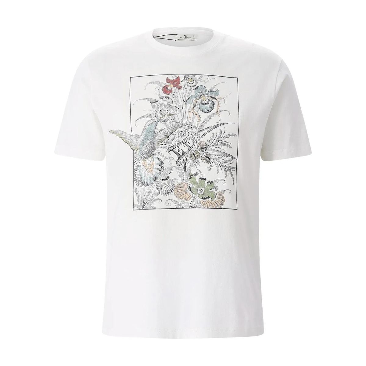 Baumwoll T-Shirt mit Kolibri-Blumenmuster