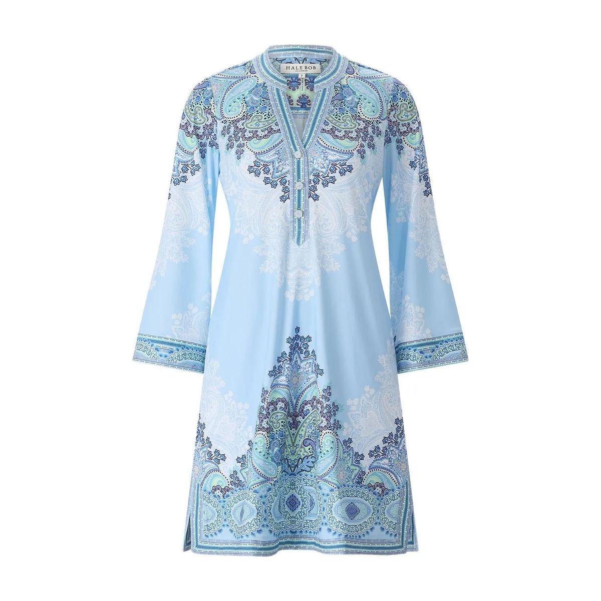 Mini-Kleid mit Paisley-Muster und Knöpfen