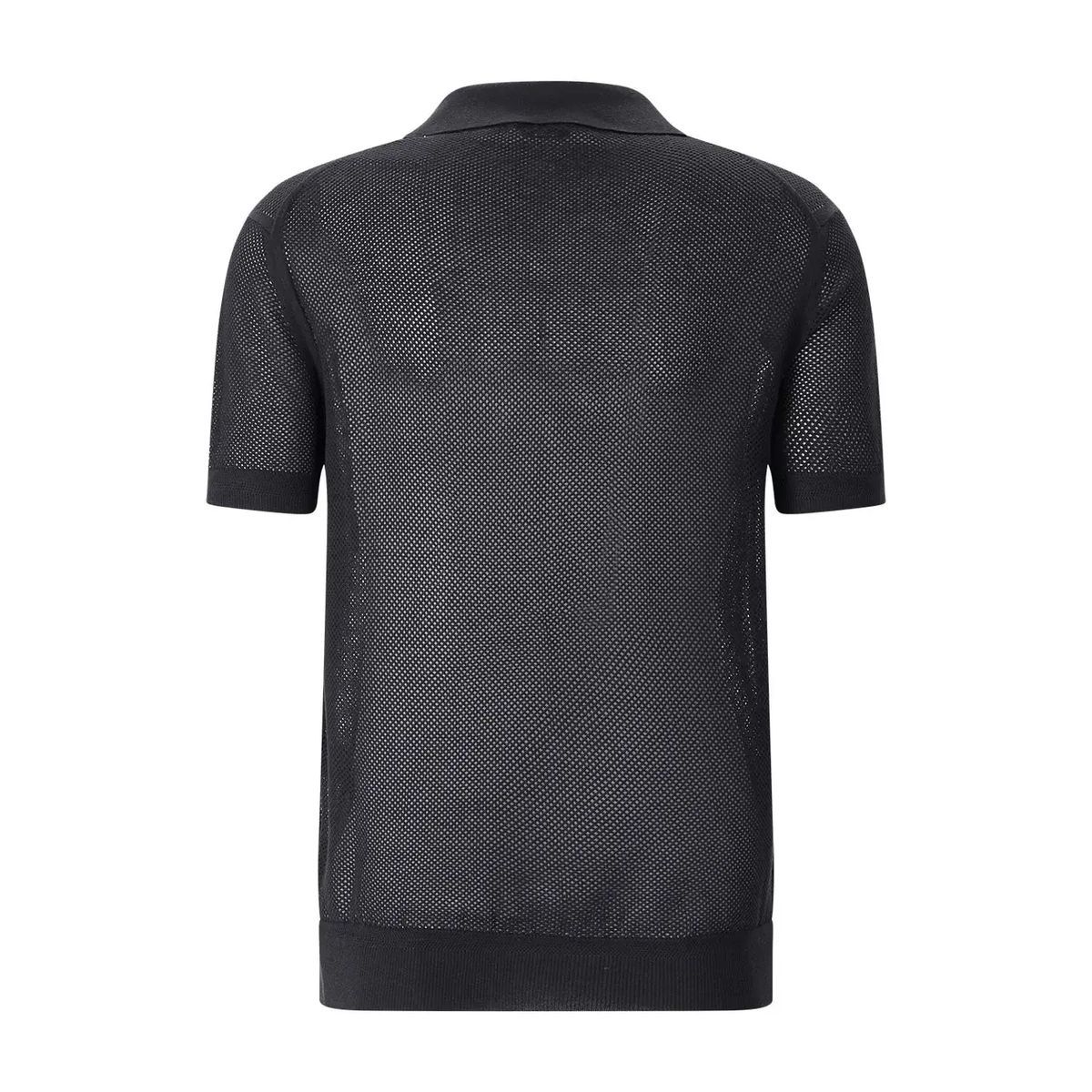 Schwarzes gehäkeltes Seiden-Poloshirt