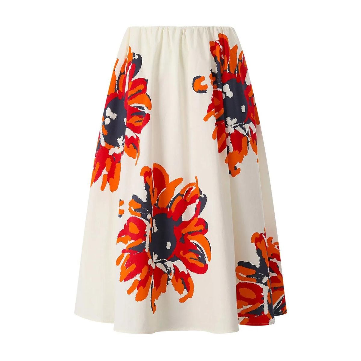 Baumwoll-Midi-Rock mit Blumendruck