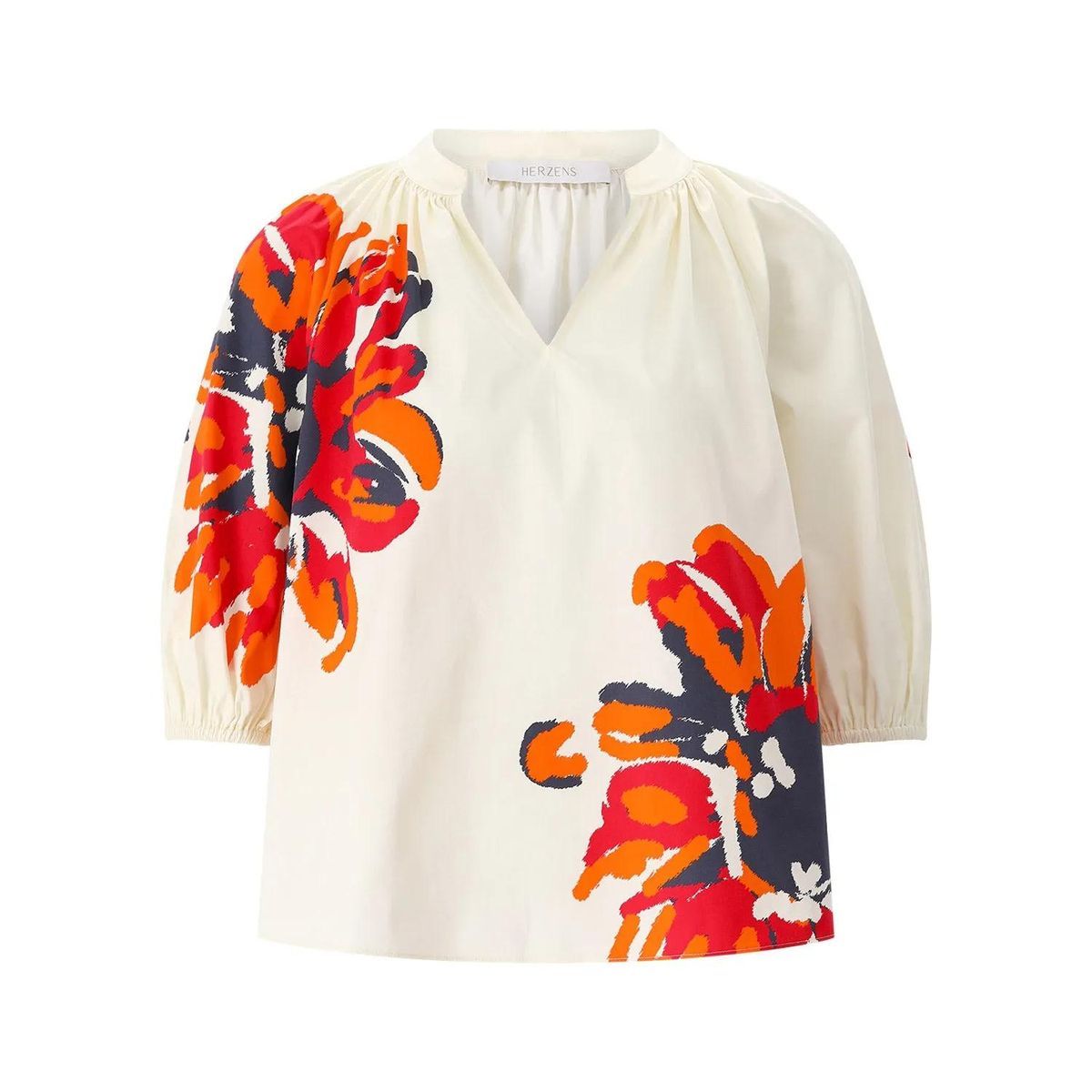 Bluse mit Blumenmuster und Puffärmeln