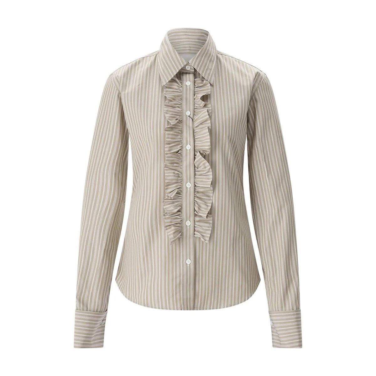 Gestreifte Baumwollbluse mit Rüschen