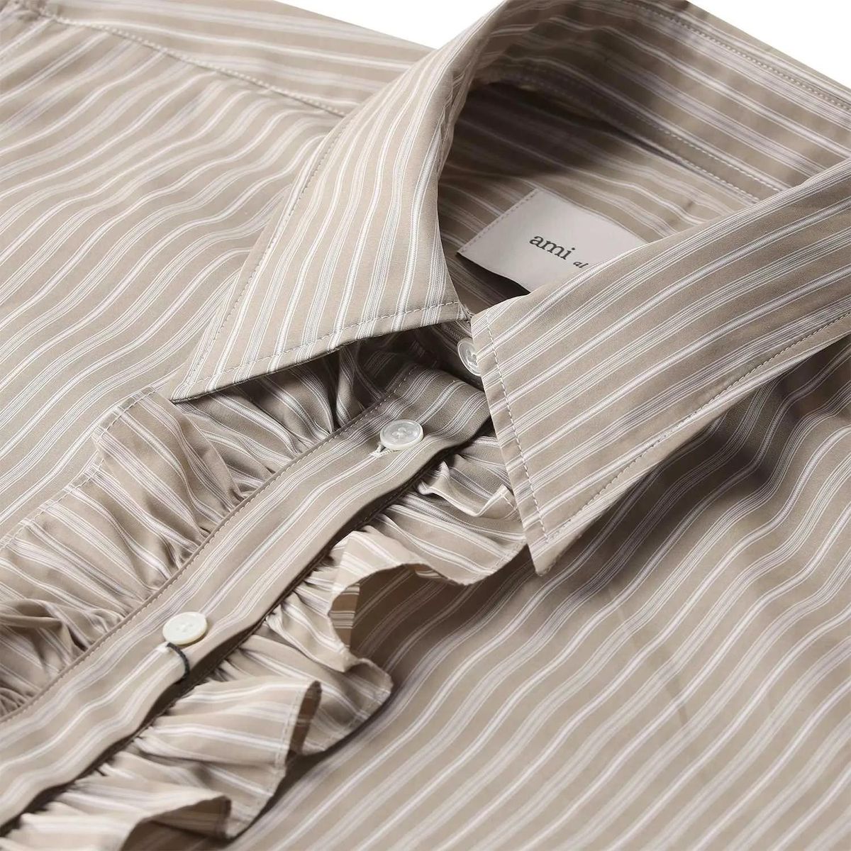 Gestreifte Baumwollbluse mit Rüschen