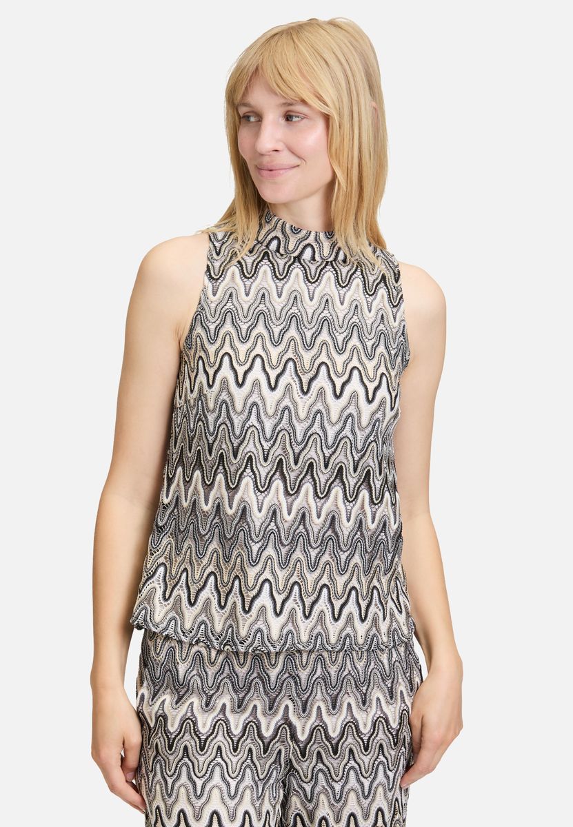 Ärmelloses Top mit Stehkragen und Zickzackmuster