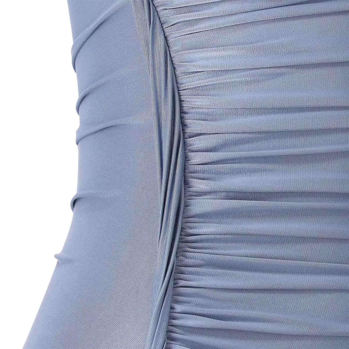 Gerafftes, ärmelloses Maxikleid mit Schlitz