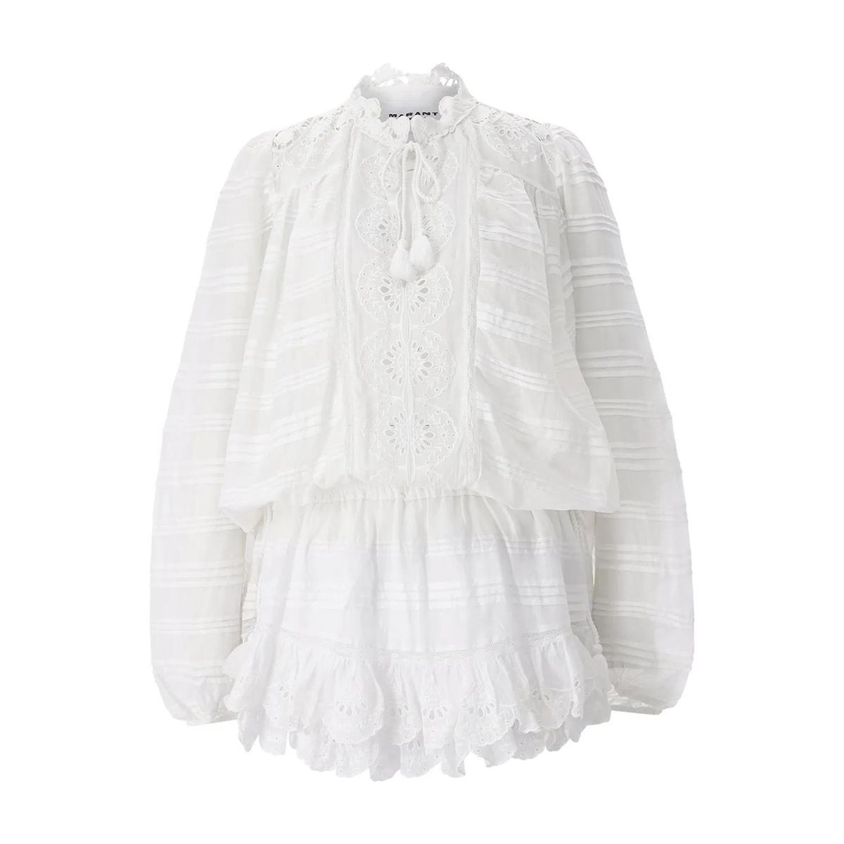 Romantisches weißes Baumwoll-Minikleid mit Lochstickerei