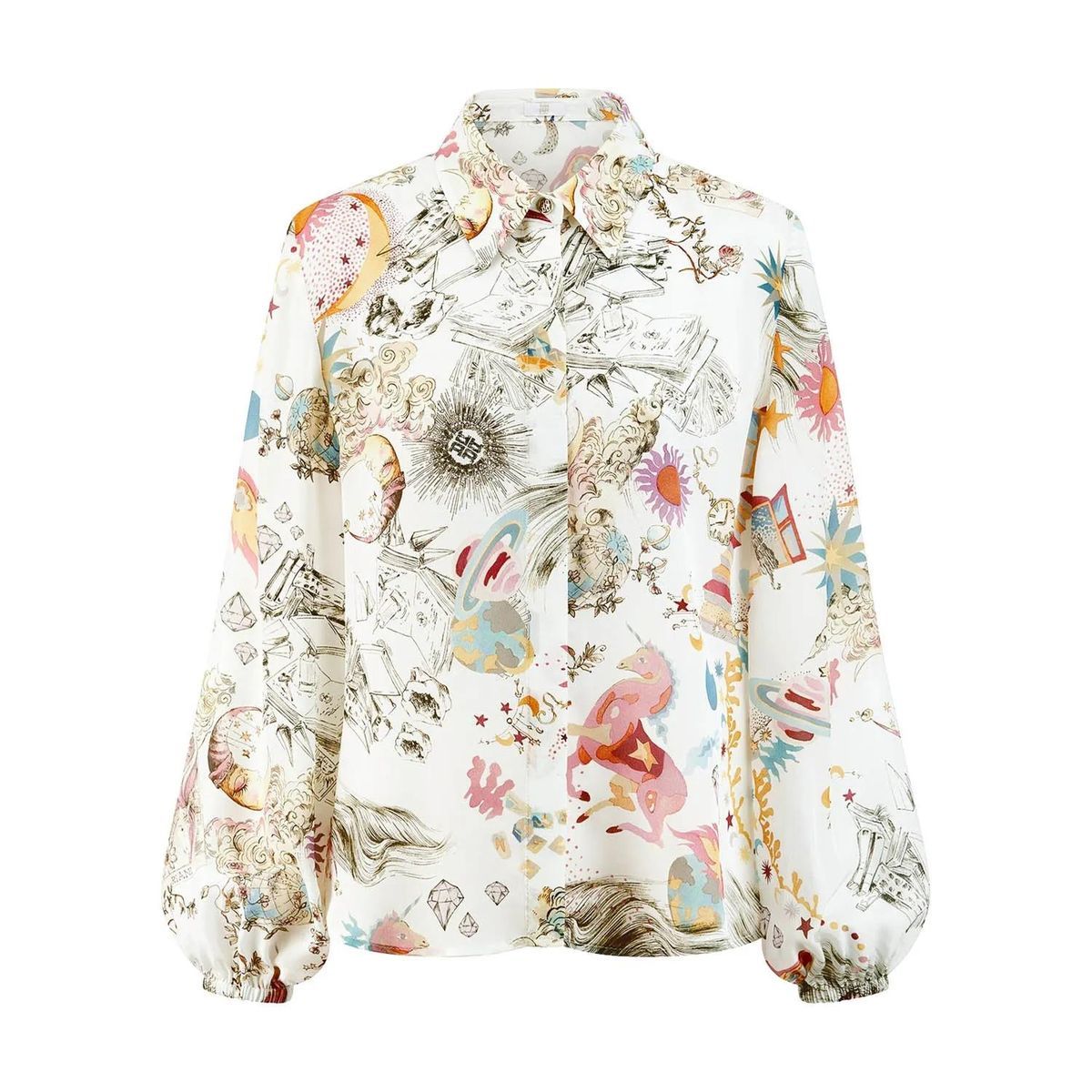 Bedruckte Langarmbluse mit Kragen