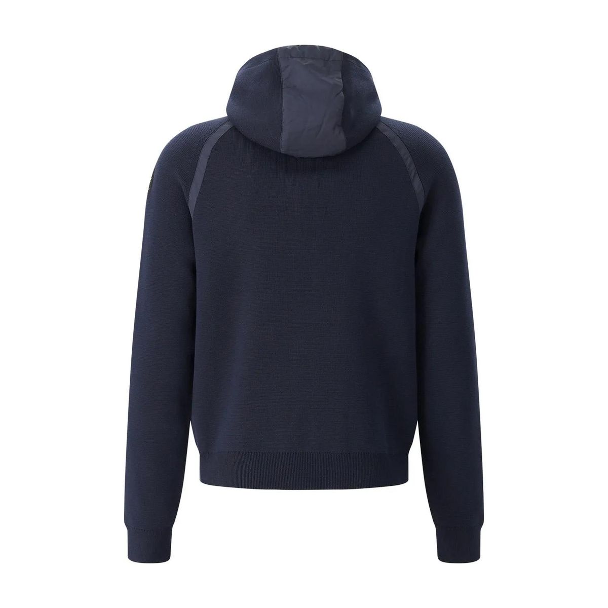 Marineblaue Strickjacke mit Reißverschluss und Kapuze