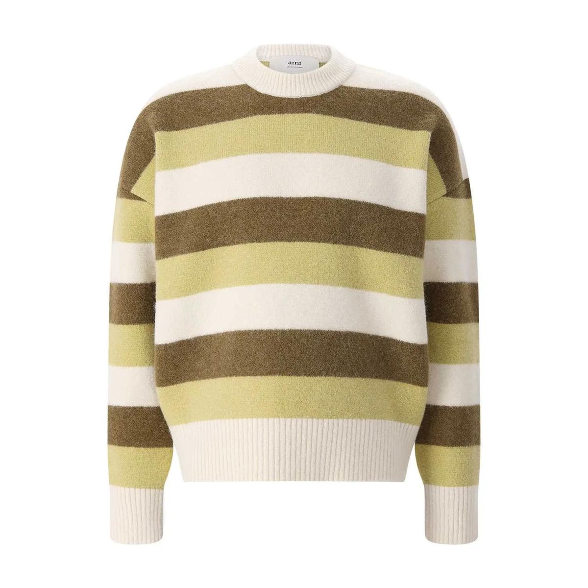 Gestreifter Wollmischung Rundhals-Pullover