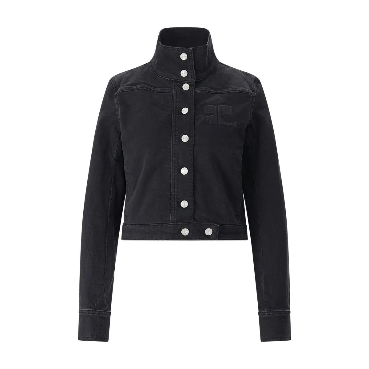 Kurze Jeansjacke mit hohem Kragen