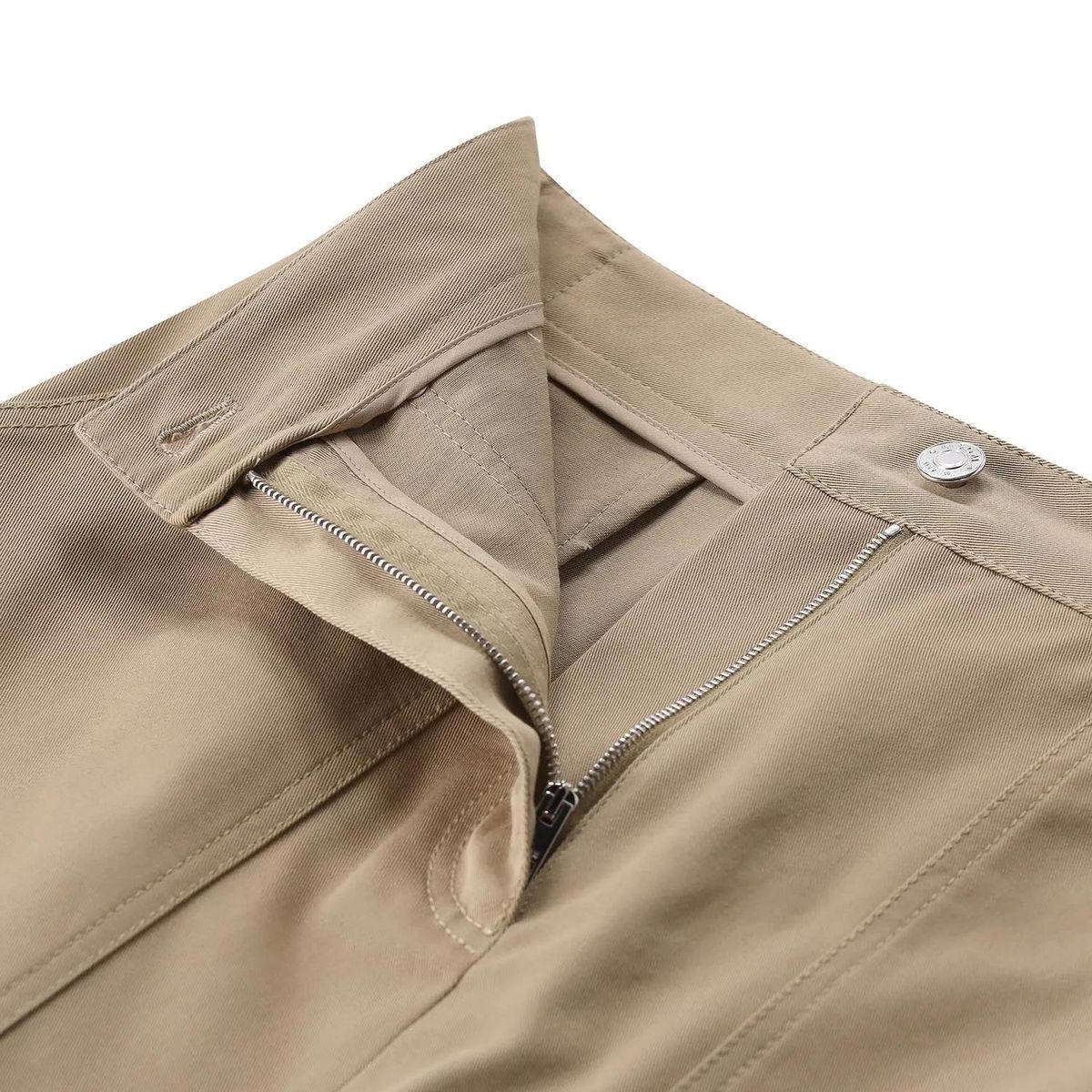 Beiger Baumwoll-Midi-Rock mit Reißverschluss