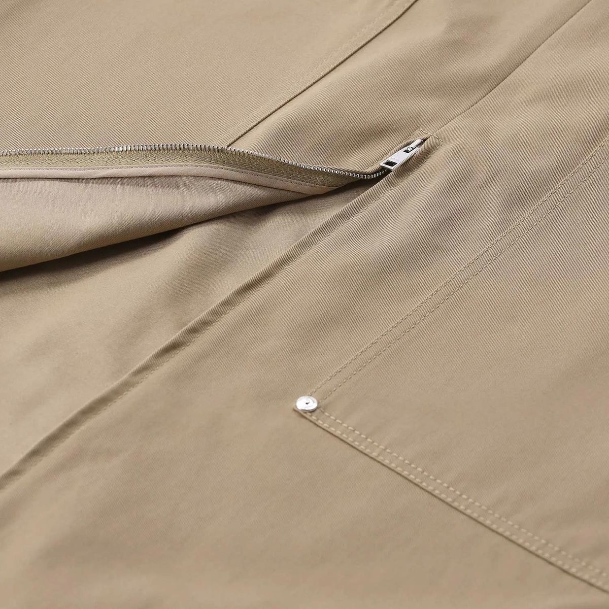 Beiger Baumwoll-Midi-Rock mit Reißverschluss