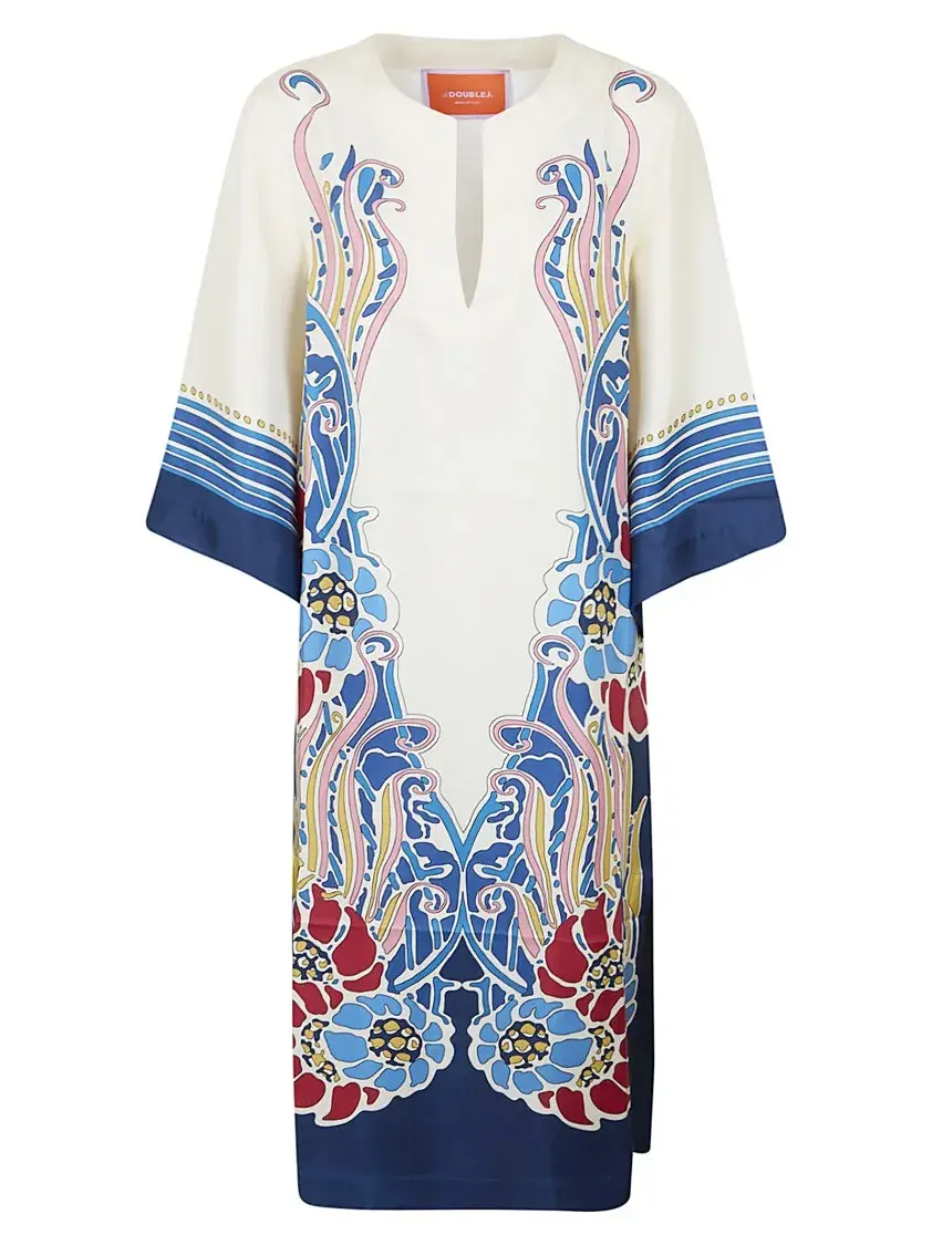 Gemustertes Kaftan-Kleid aus Seidentwill