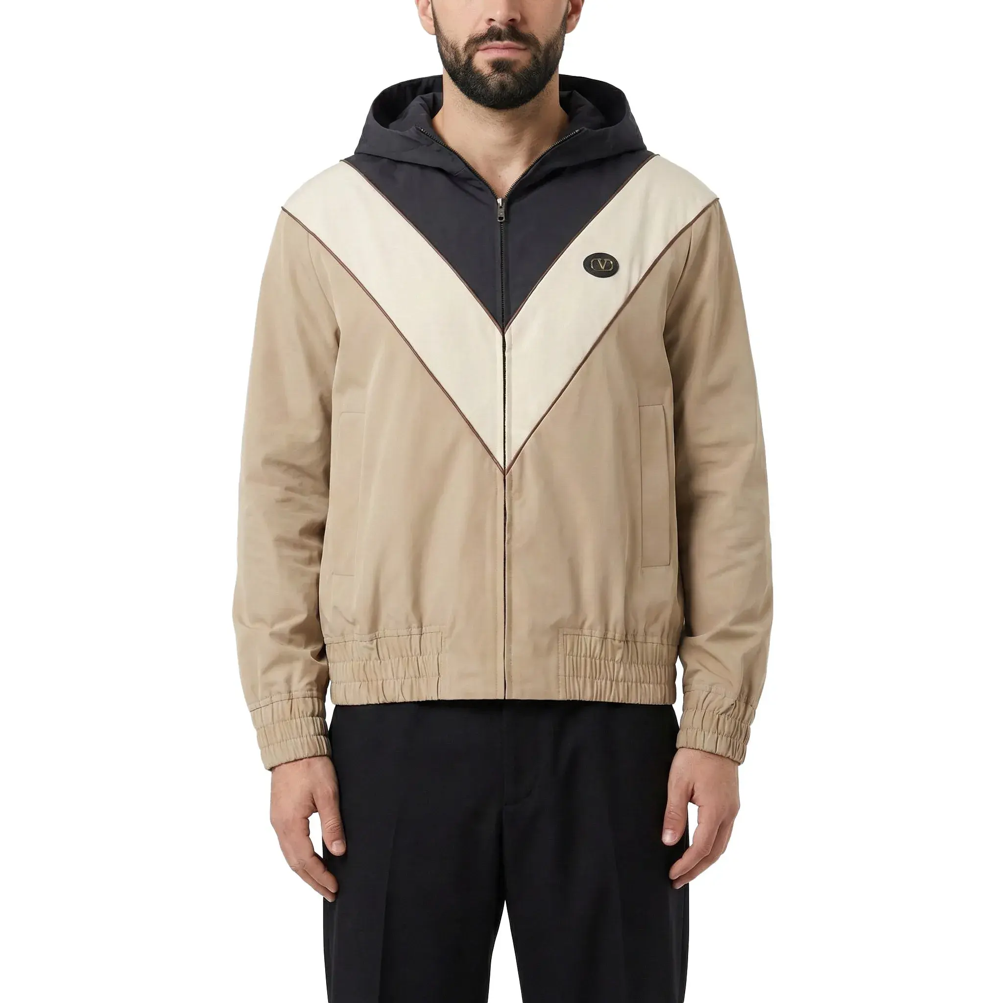 Kapuzenjacke mit Farbblockdesign und Reißverschluss