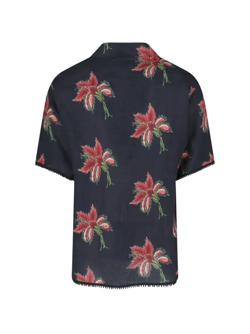Bowling-Hemd aus Leinen mit Blumendruck