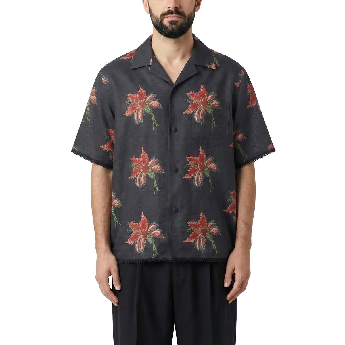Bowling-Hemd aus Leinen mit Blumendruck