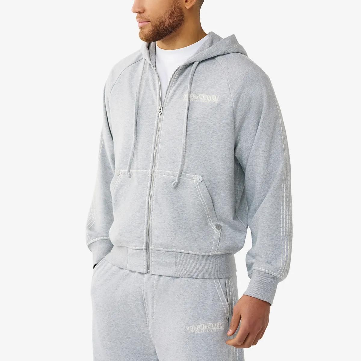 Grauer Fleece-Zip-Hoodie aus Baumwolle