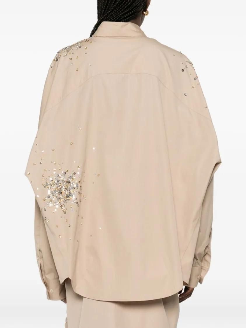Beiges Boxy-Hemd mit Pailletten