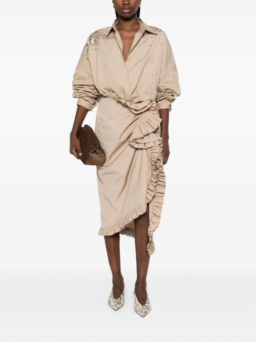 Beiges Boxy-Hemd mit Pailletten