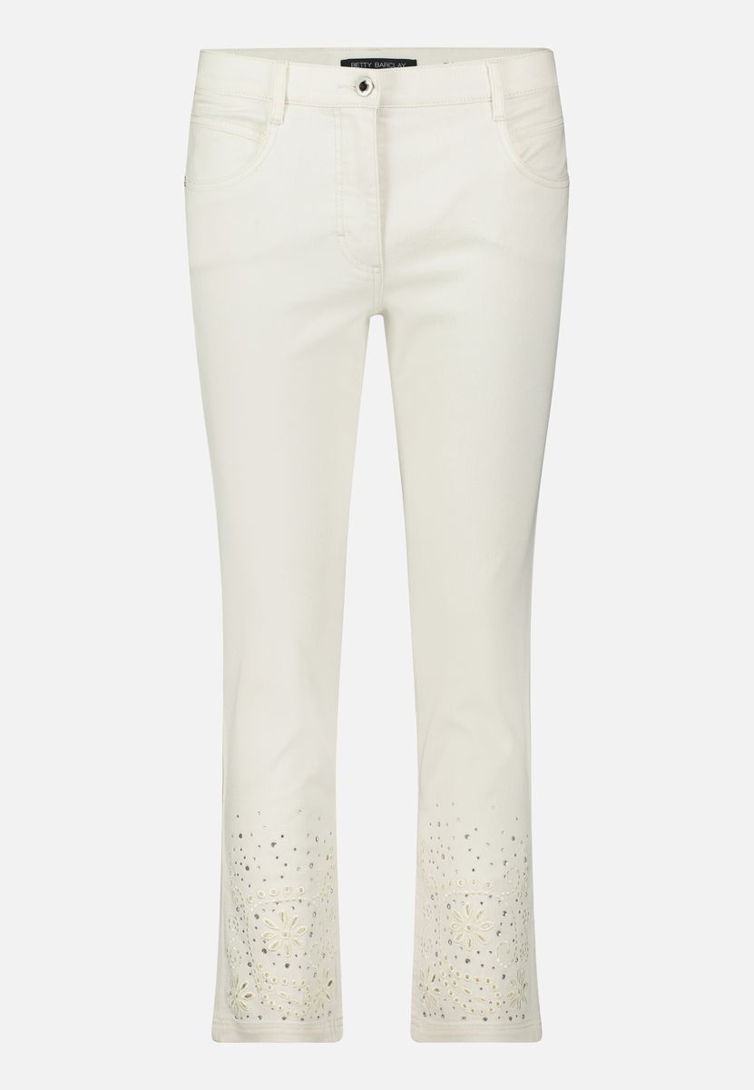 Schmal geschnittene, verkürzte Hose mit Stickerei