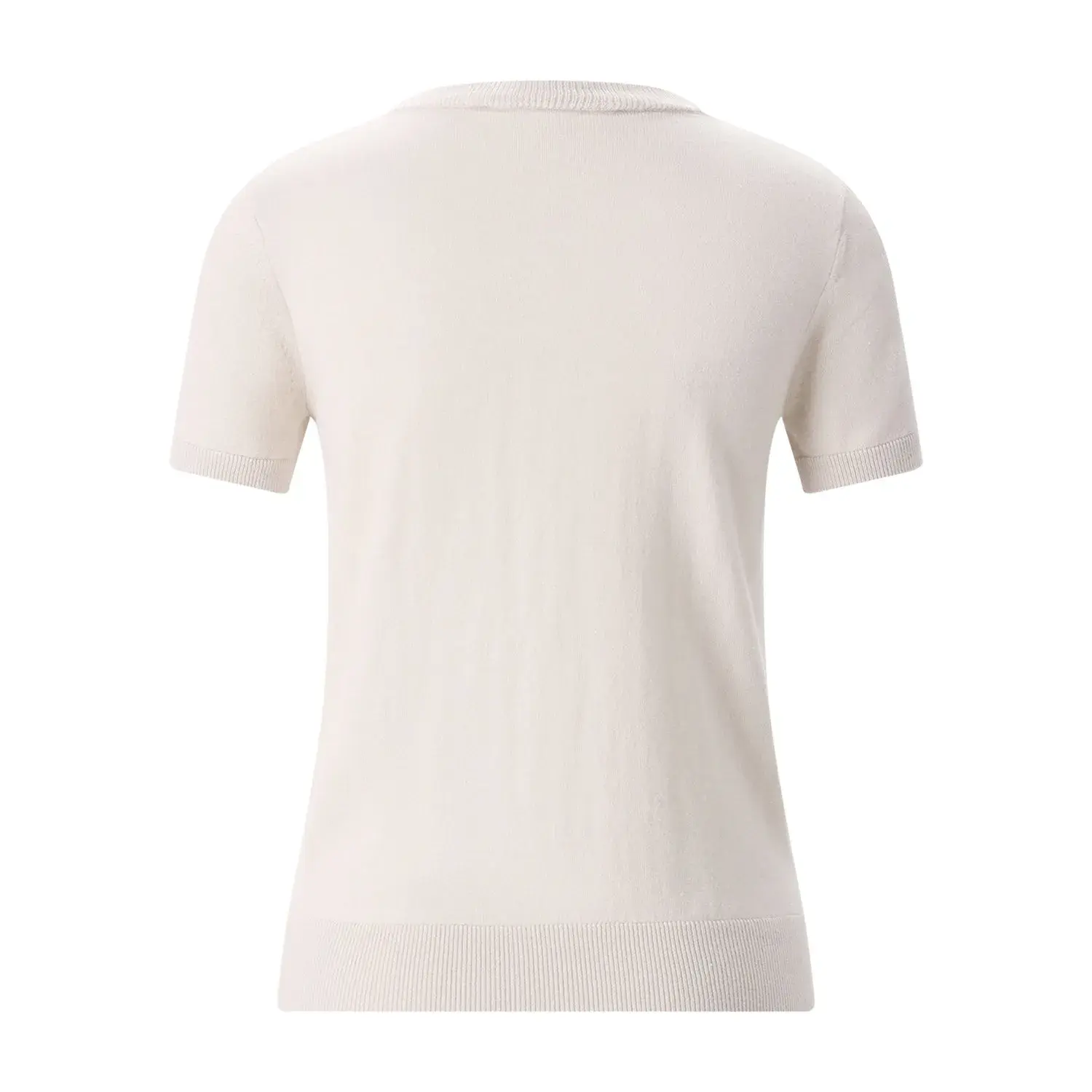 Cremefarbenes Strickoberteil mit Rundhalsausschnitt und kurzen Ärmeln