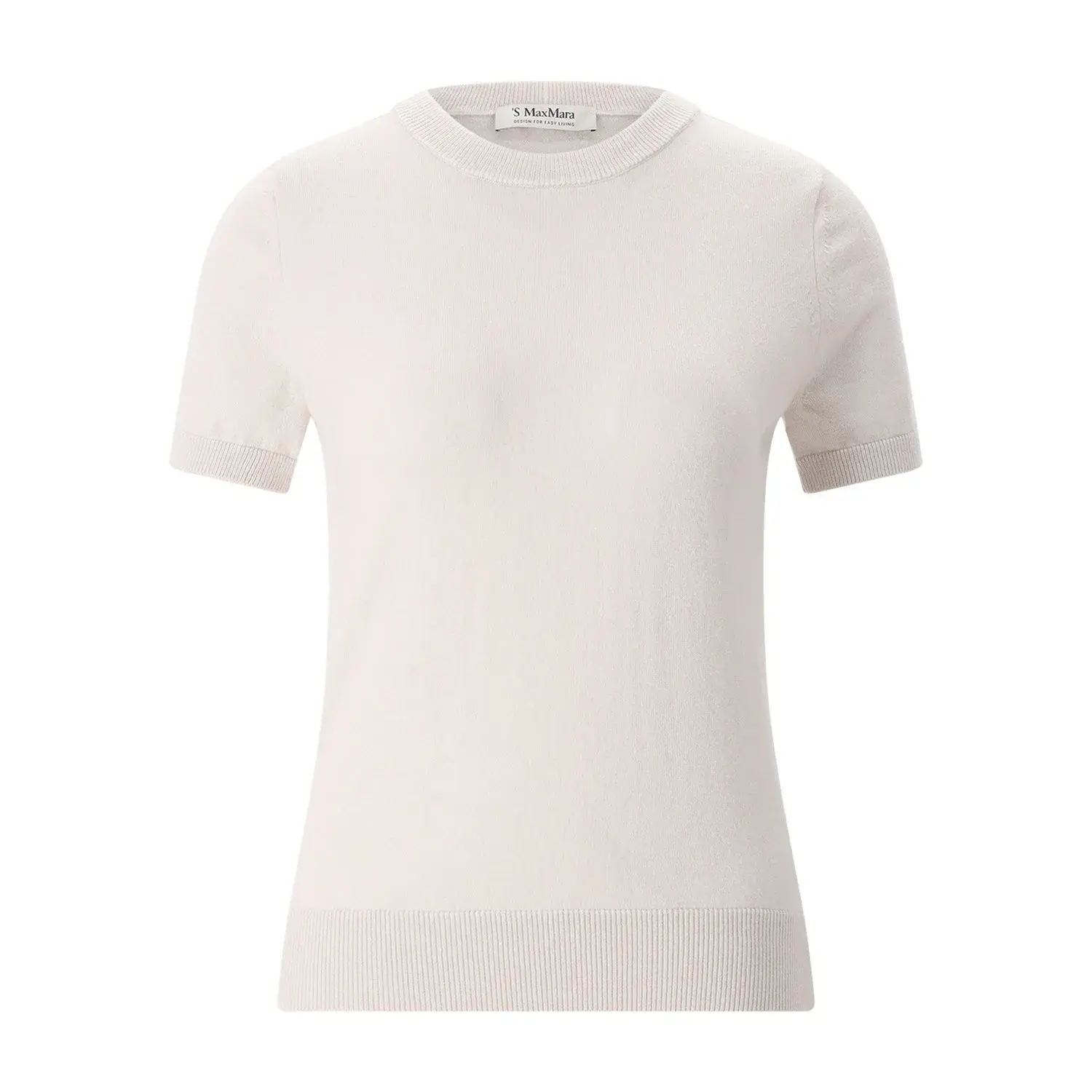 Cremefarbenes Strickoberteil mit Rundhalsausschnitt und kurzen Ärmeln