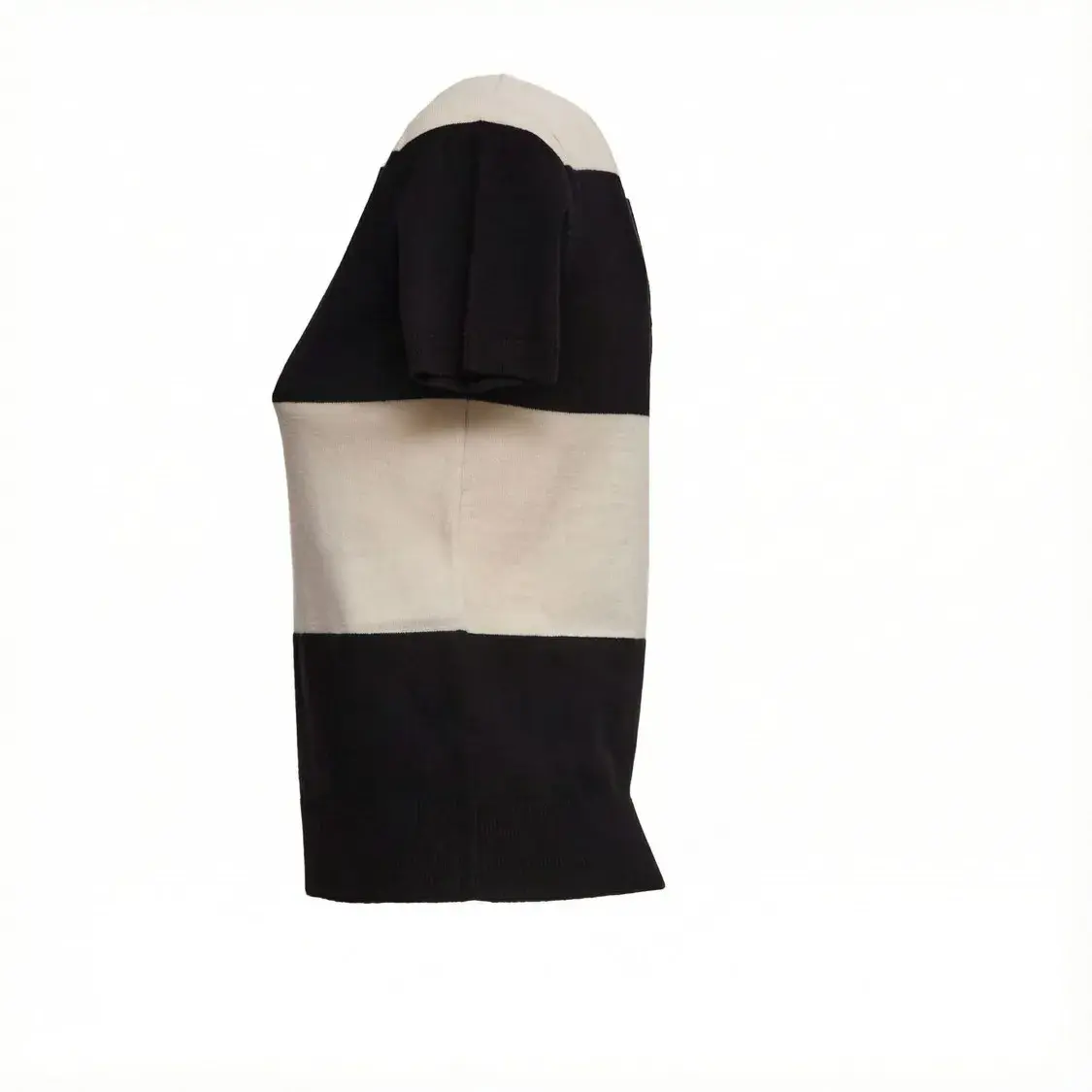 Cremefarbenes Strickoberteil mit Rundhalsausschnitt und kurzen Ärmeln