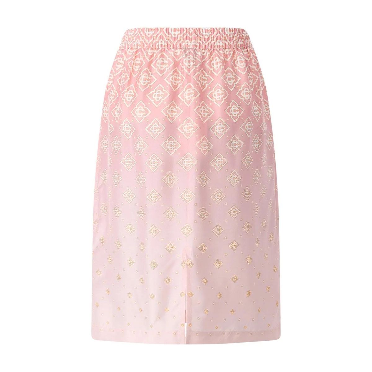 Rosa Seiden-Midi-Rock mit Monogramm