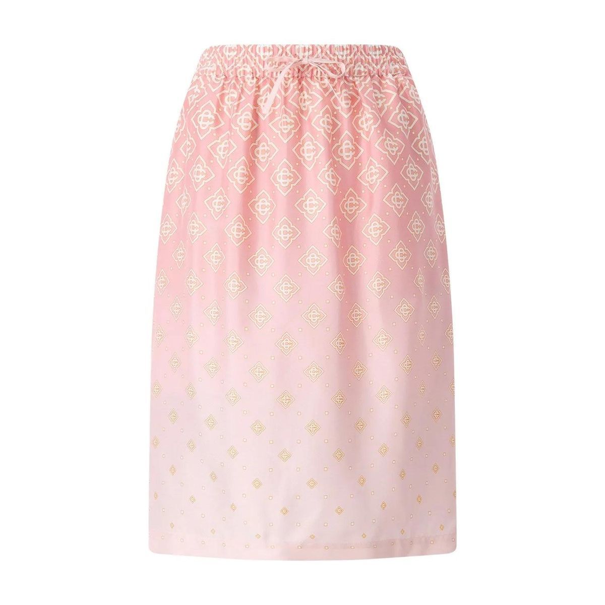 Rosa Seiden-Midi-Rock mit Monogramm