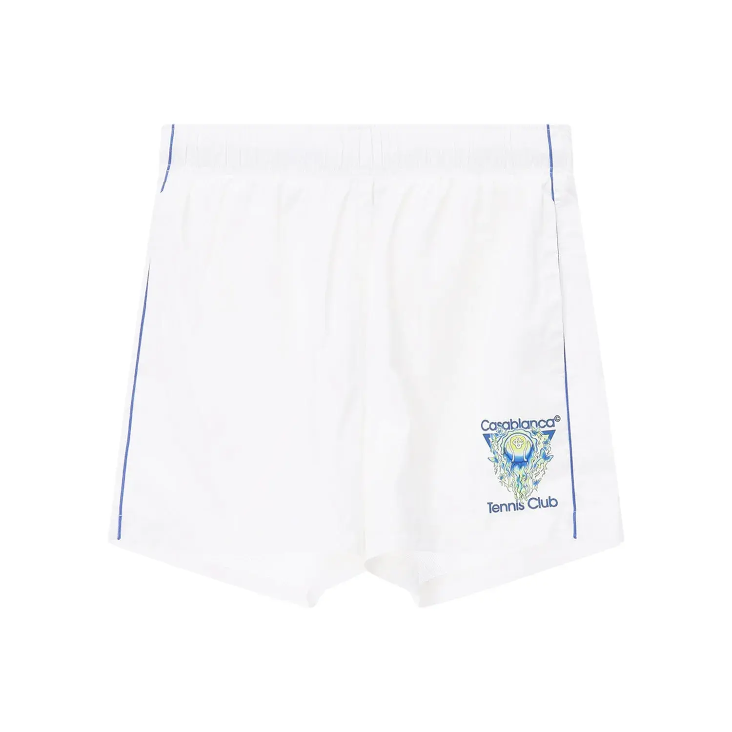 Weiße Badeshorts mit Tennis Club Print