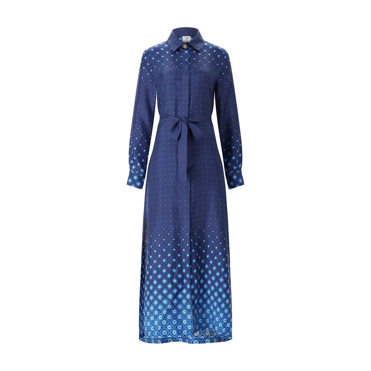 Blaues Seiden-Twill-Hemdkleid