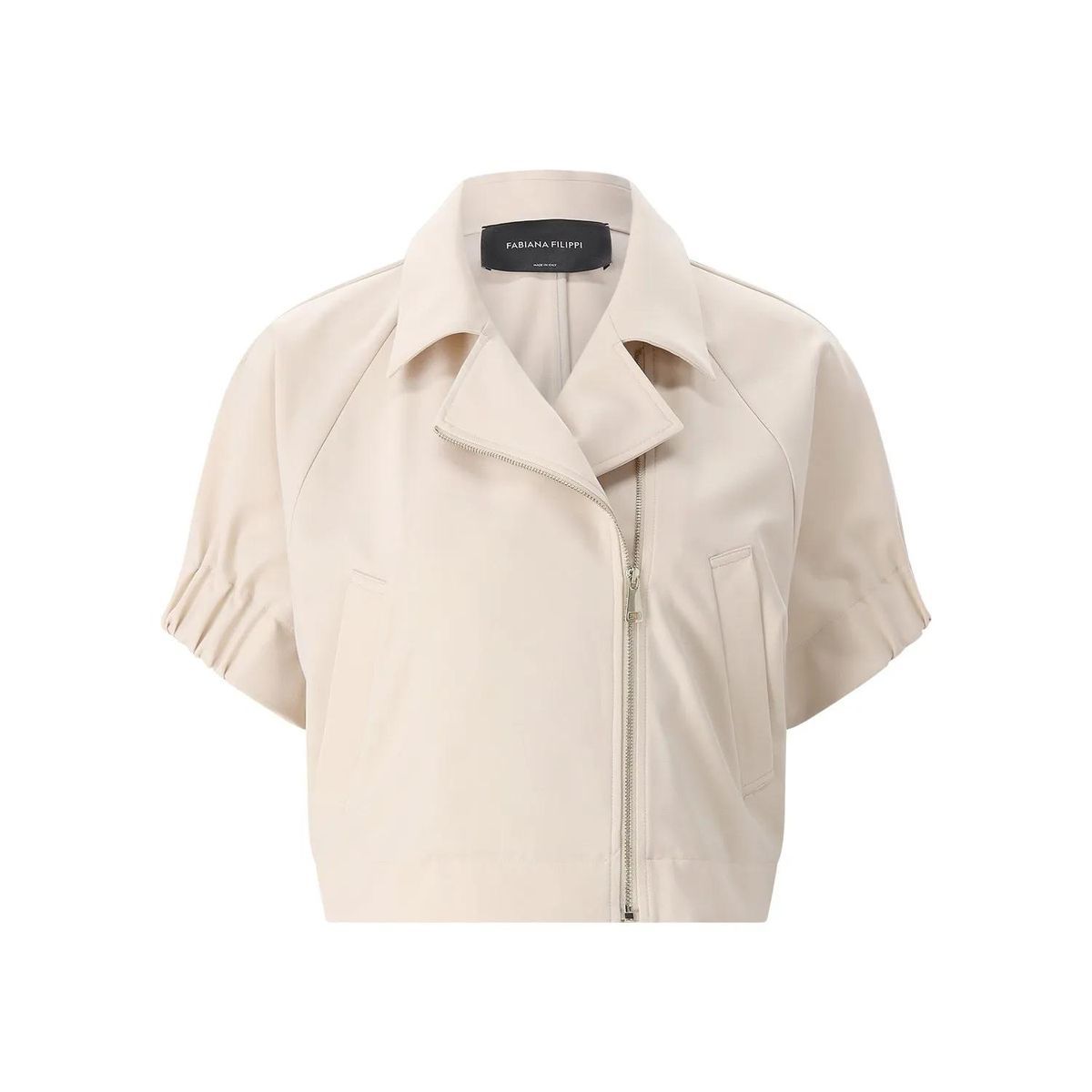 Beige, kurz geschnittene Jacke mit asymmetrischem Reißverschluss