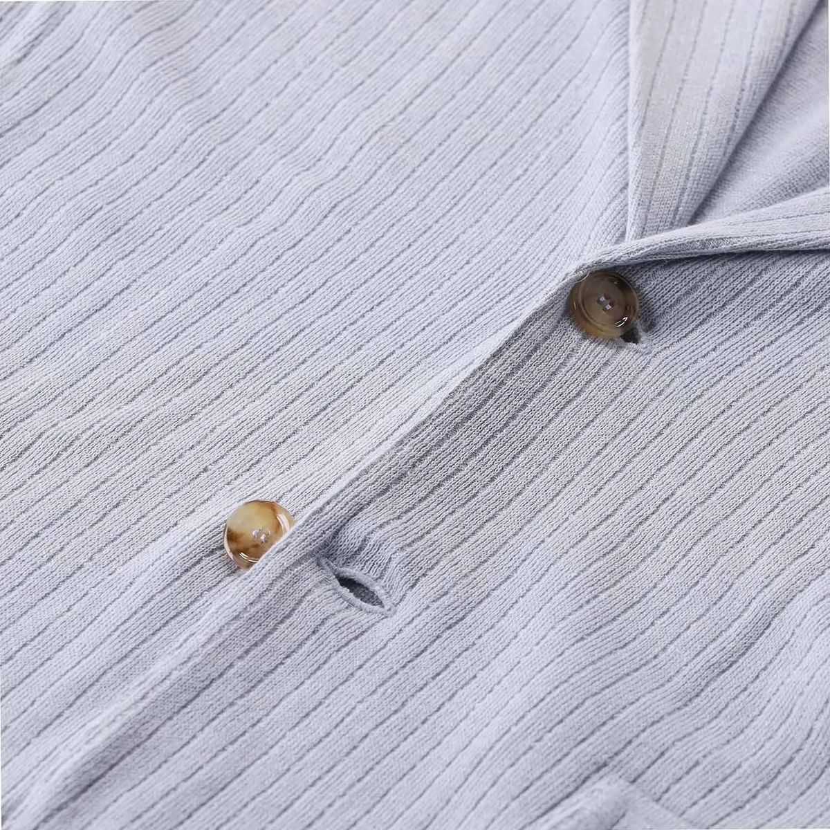 Hellblauer Blazer aus geripptem Leinenmischgewebe