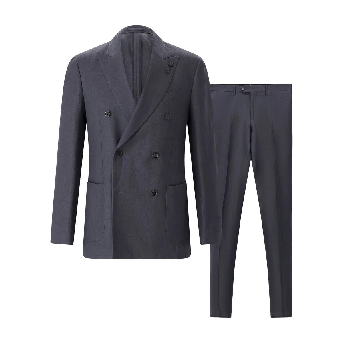 Dunkelgrauer, zweireihiger Leinenanzug