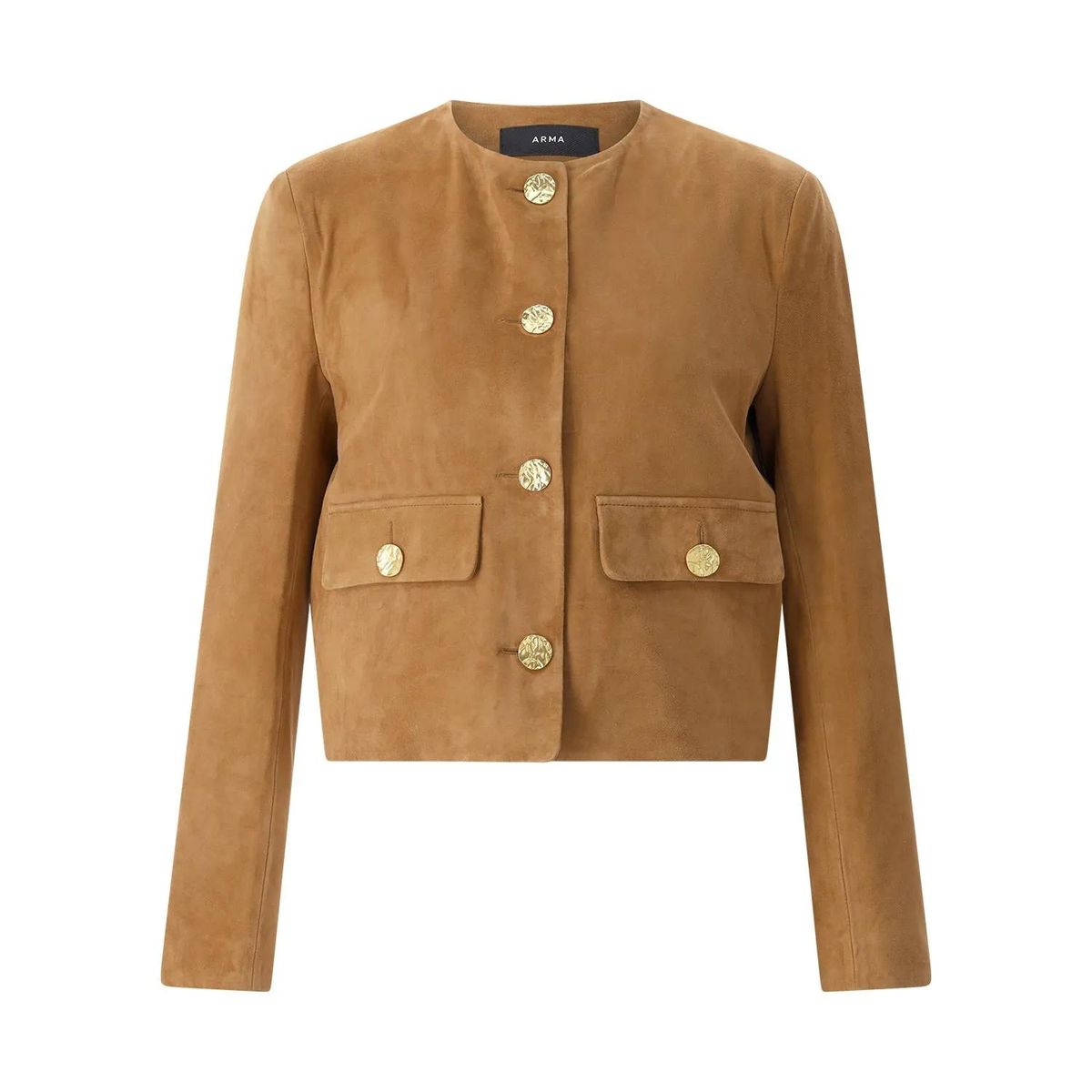 Wildlederjacke mit goldenen Knöpfen