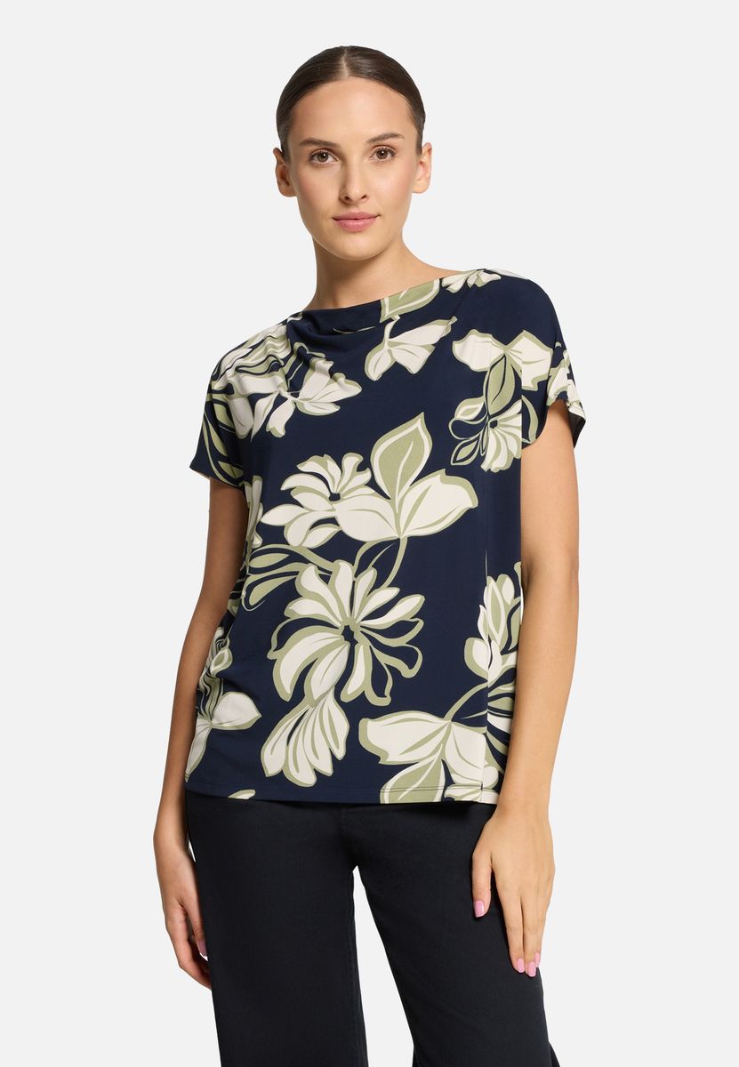 Top mit Wasserfallausschnitt und Blumendruck