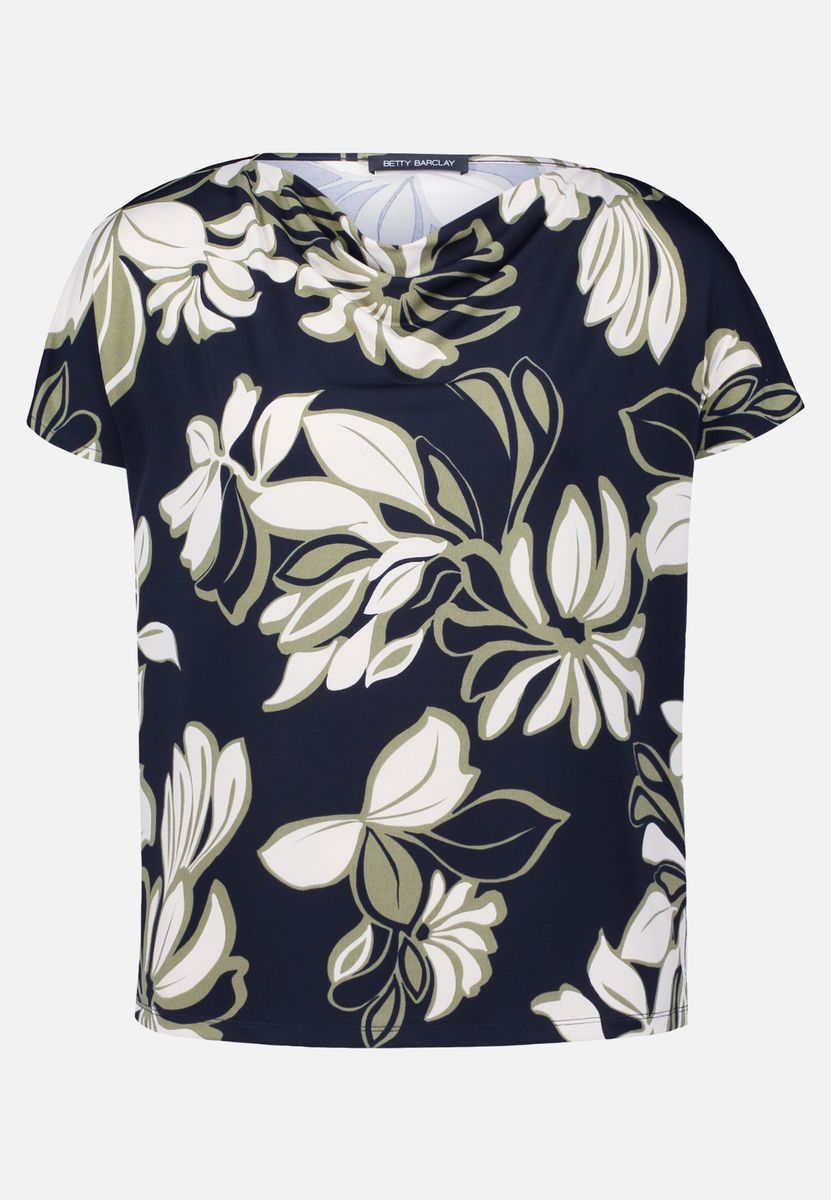 Top mit Wasserfallausschnitt und Blumendruck