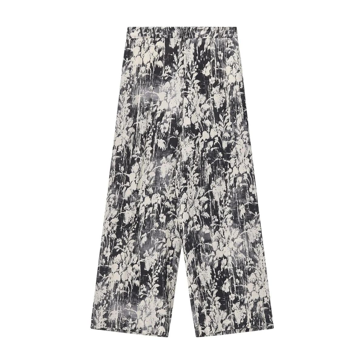 Weite Stoffhose aus Satin mit Print