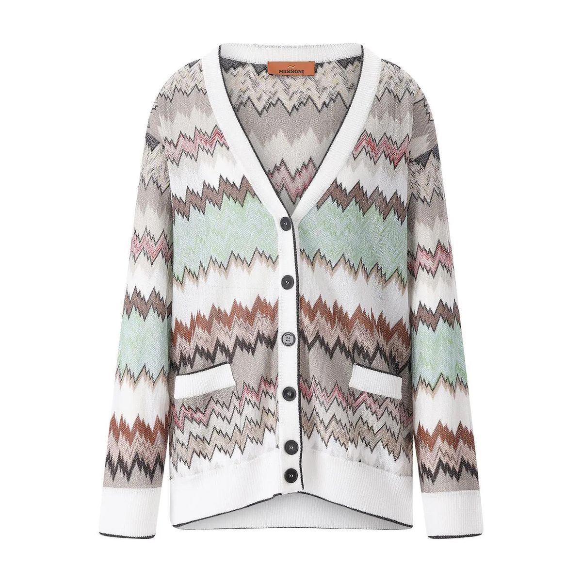 Gemusterte Strickjacke mit V-Ausschnitt und Taschen