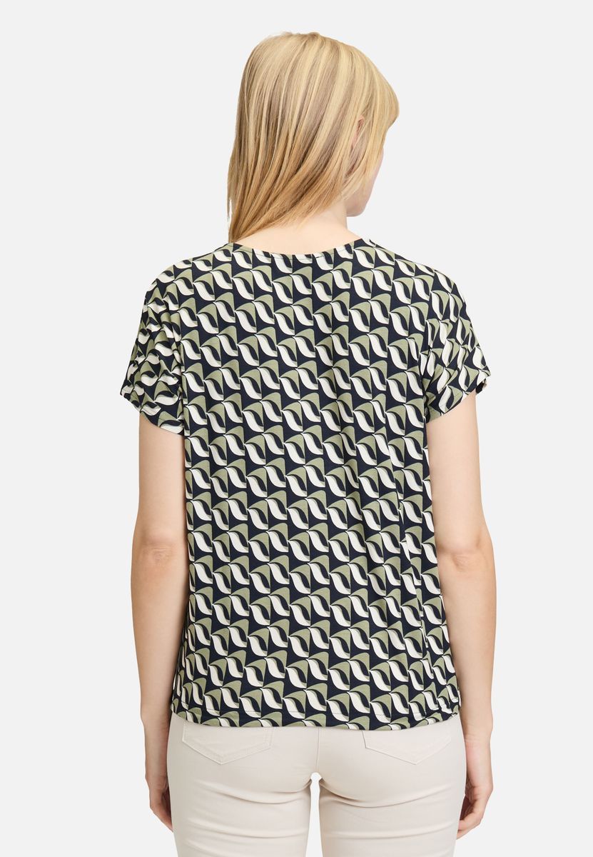 Geometrisches V-Ausschnitt Kurzarm Shirt