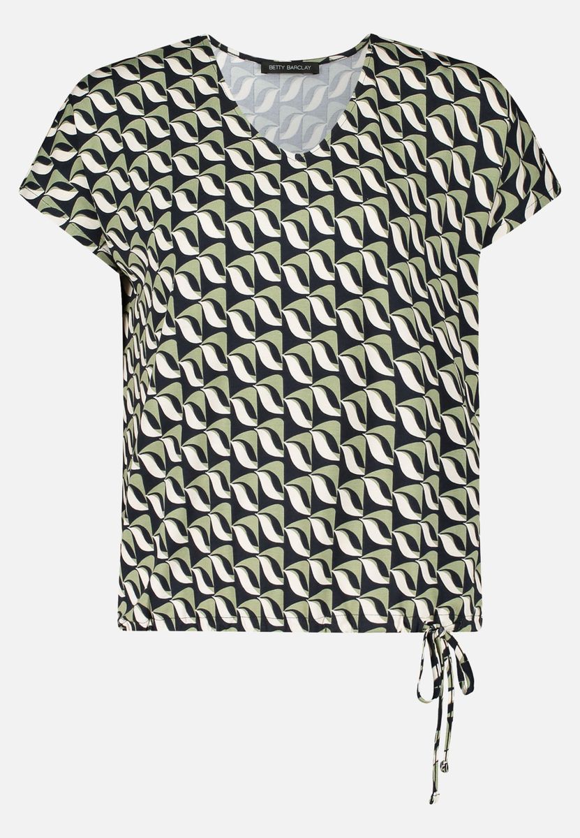 Geometrisches V-Ausschnitt Kurzarm Shirt
