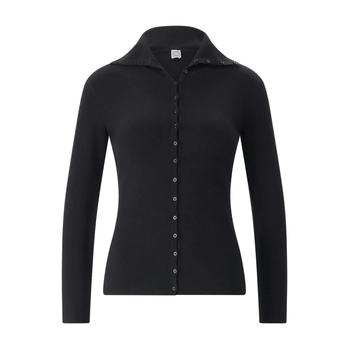 Schmal geschnittene Strickjacke mit Polokragen