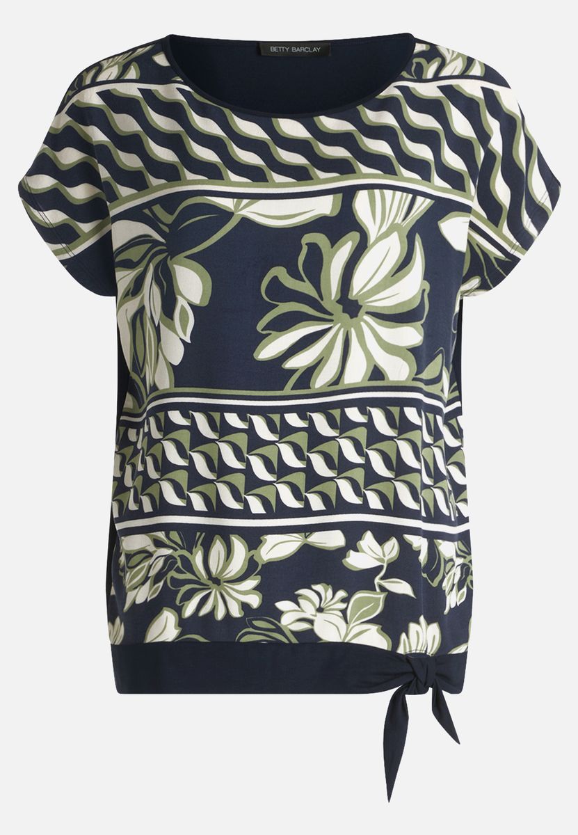 Basic Shirt mit Blumenmuster und Bindedetail