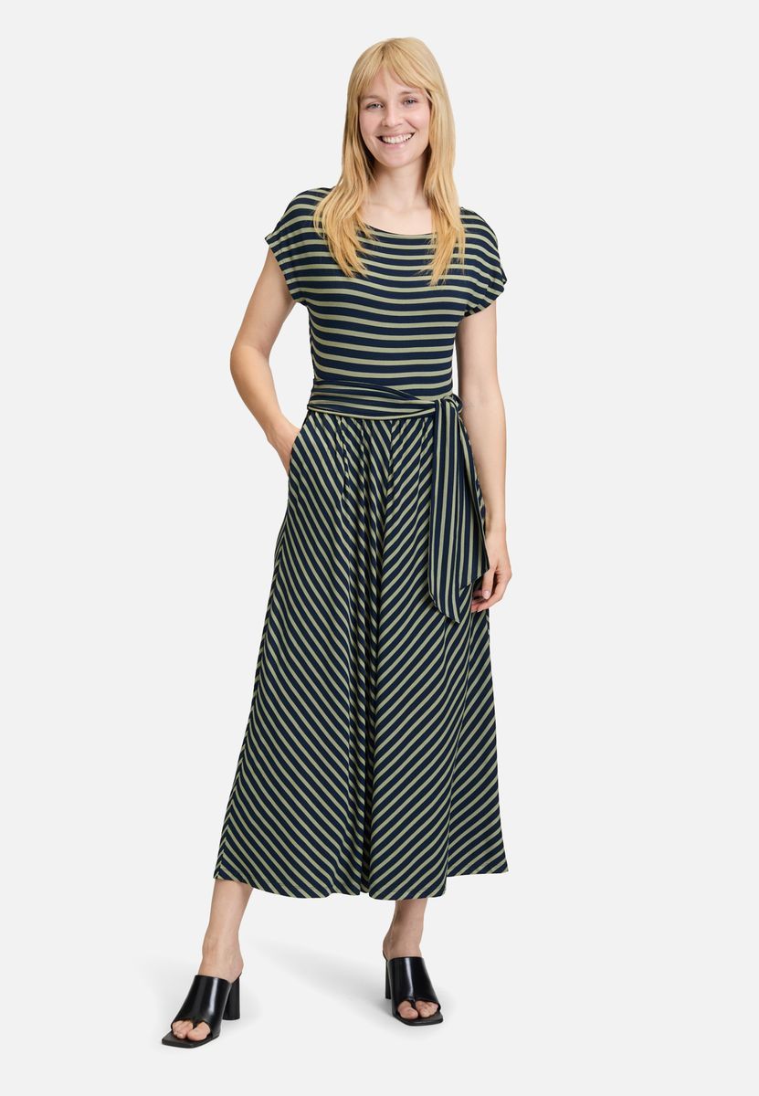 Gestreiftes Jersey-Maxikleid mit Gürtel