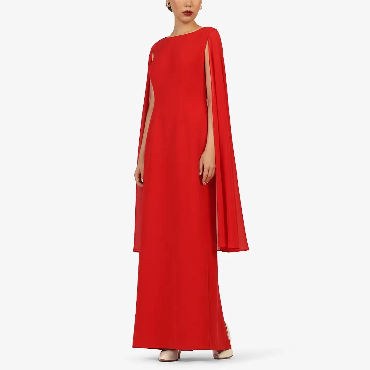 Elegantes rotes Cape-Ärmel-Kleid