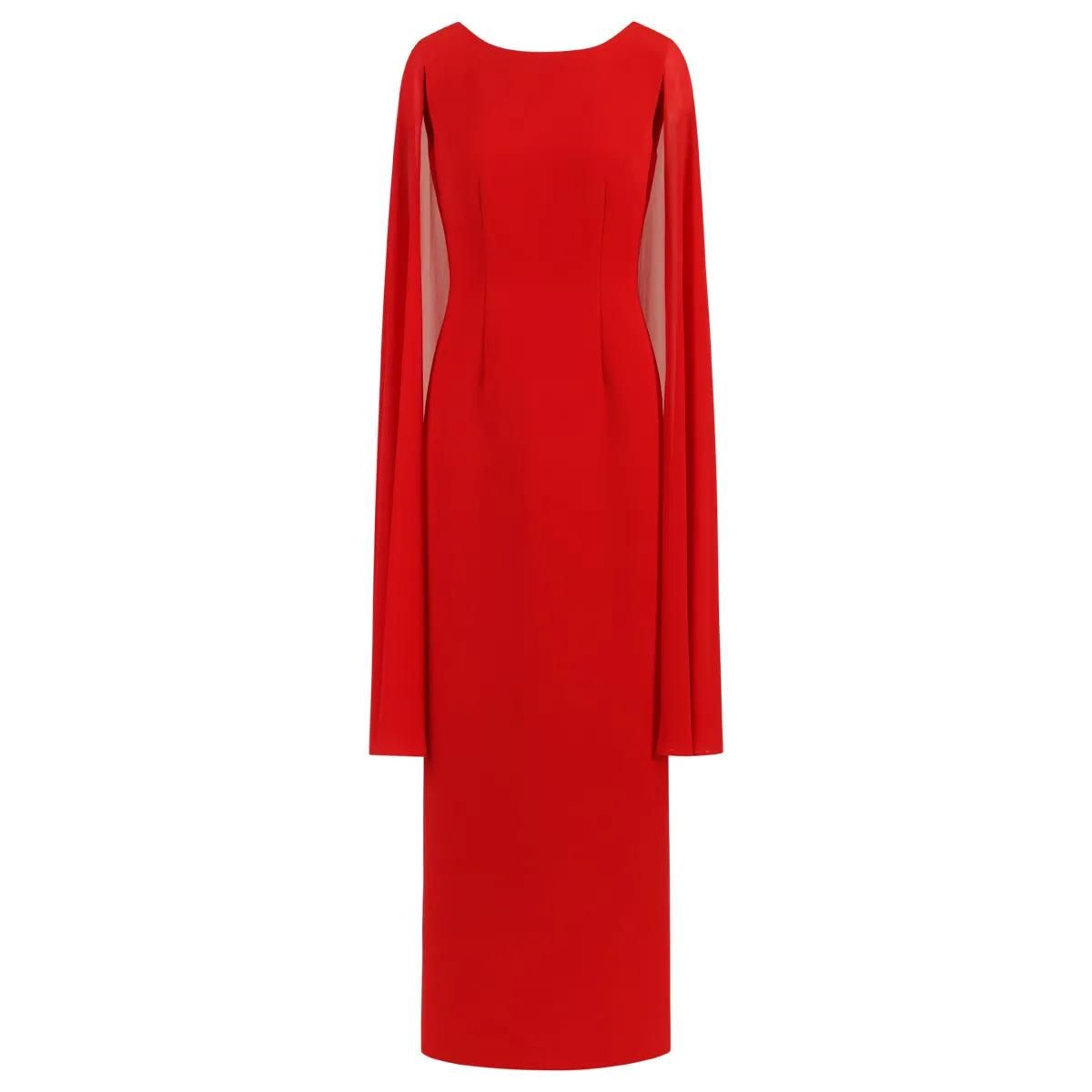 Elegantes rotes Cape-Ärmel-Kleid