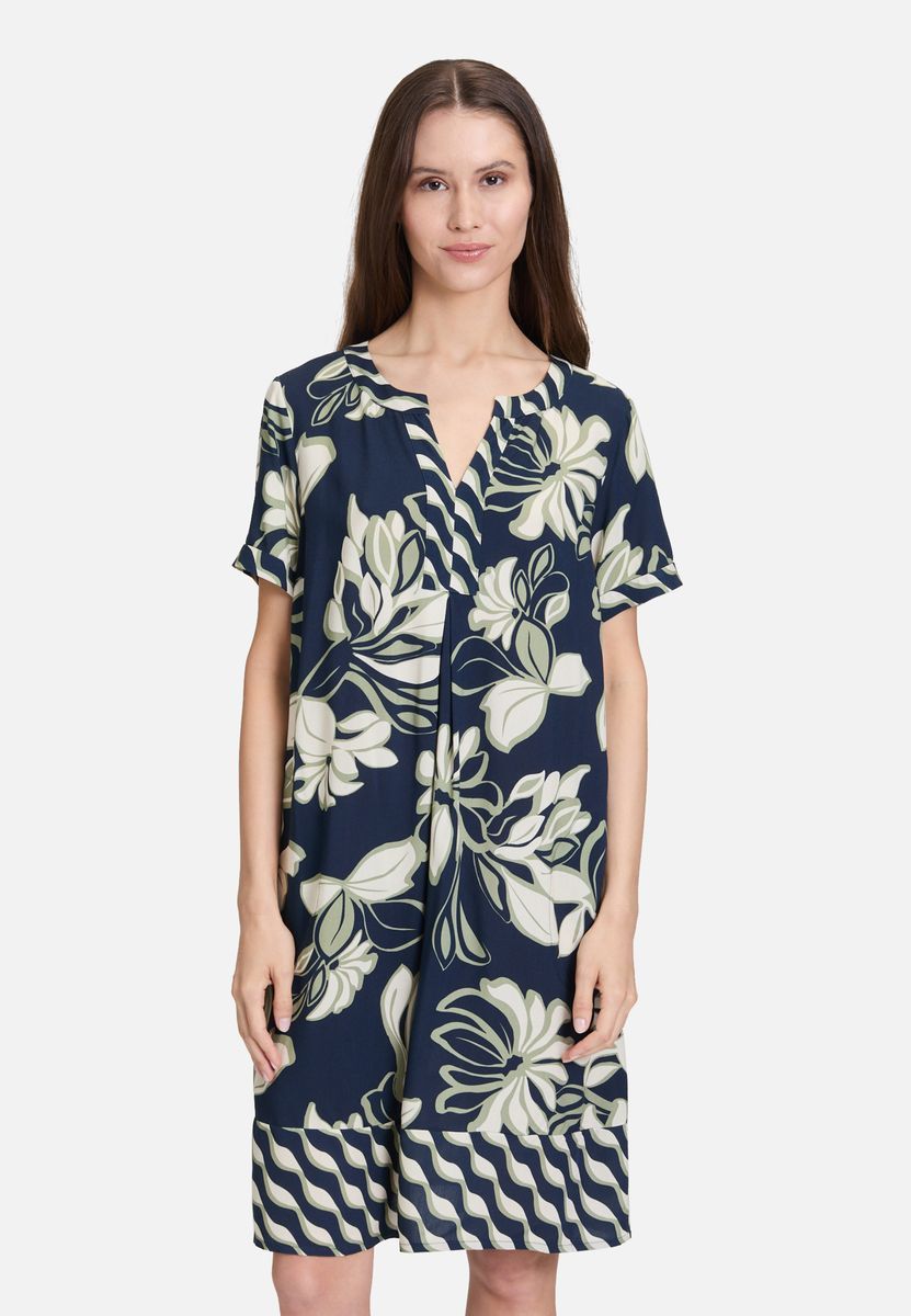 Kurzärmliges Tunikakleid mit Blumendruck